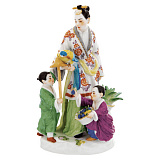 Фигурка Meissen Японка с двумя детьми и попугаем, ПРайнеке, 1705г, пара к 65641 15 см, фарфор