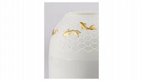 Ваза Lladro Кои 18х25см, фарфор, золотой люстр, белая